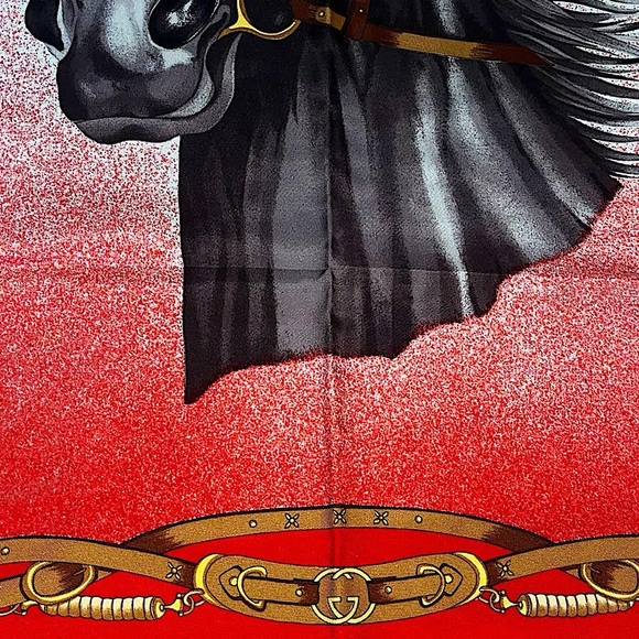 Authentic Vintage Gucci Rare Equestrian Motif GG Harness Border Silk Scarf - Picture 4 of 10